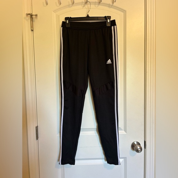 adidas Black skinny Track Pants with White Stripes with ankle zippers - Picture 2 of 7